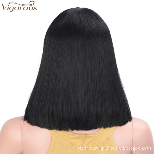 Vigorous wholesale high quality 14 inch fashion Asian color synthetic short bob straight hair wigs with bangs for women cospaly